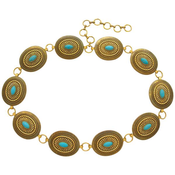 RODEO WESTERN STYLE MARBLING STONE METAL CHAIN BELT SM SIZE