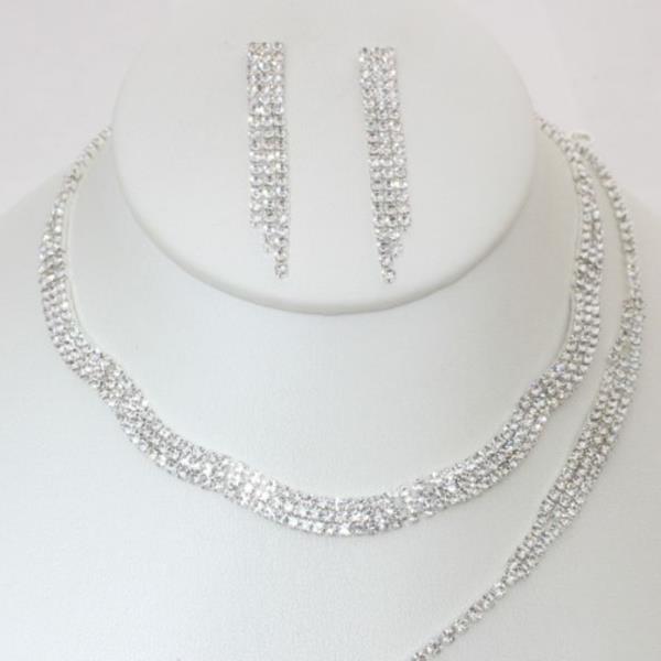WAVY RHINESTONE BRACELET NECKLACE SET