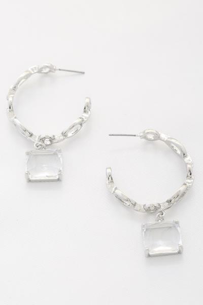 Rectangle Crystal Open Hoop Earring