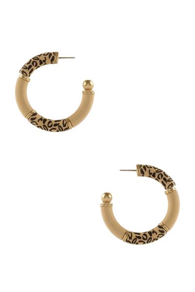 Wood Multi Pattern Metal U Dangle Earring