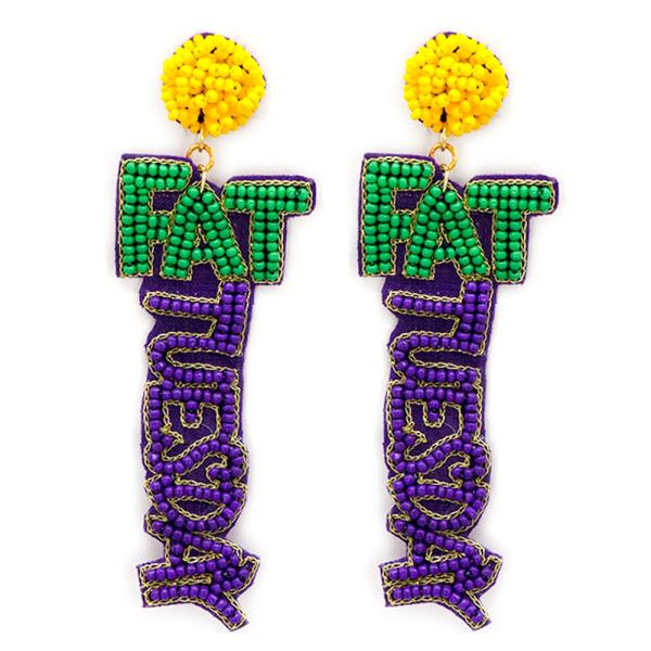Seed Bead Fat Tuesday Dangle Earring