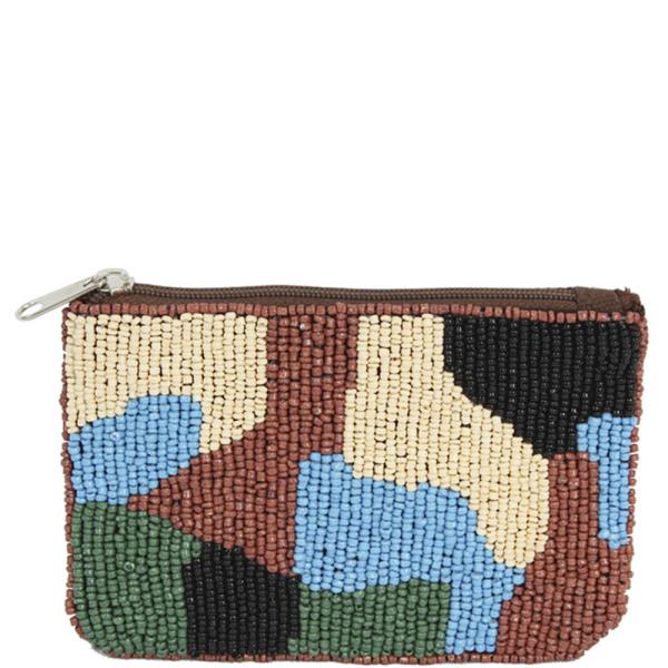Camo Pattern Color Seed Bead Zipper Bag