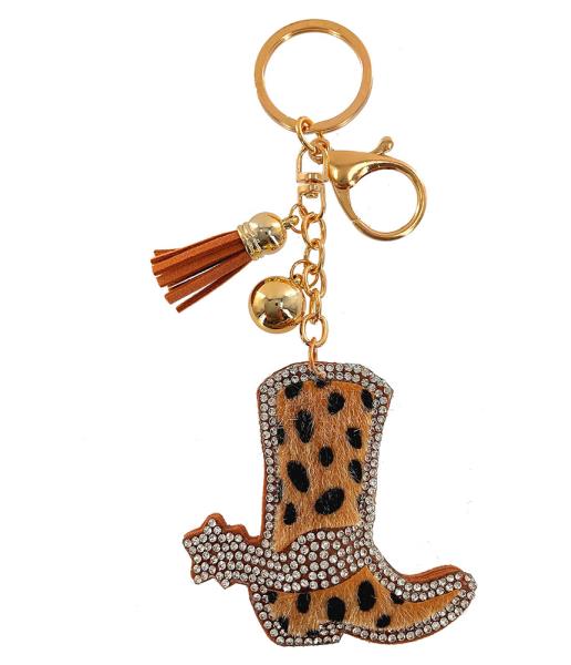 RHINESTONE LEOPARD BOOTS KEYCHAIN