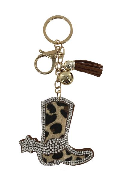 RHINESTONE LEOPARD BOOTS KEYCHAIN