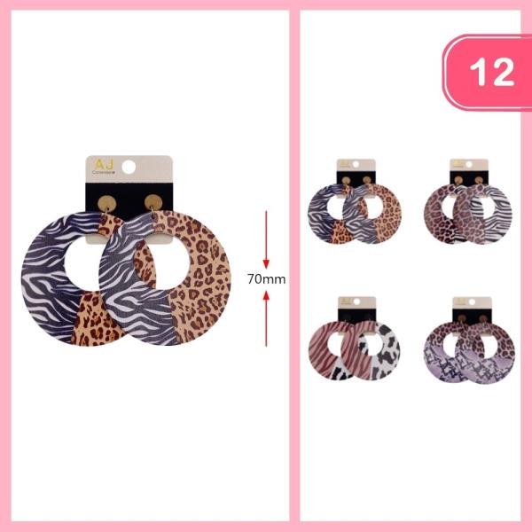 Tiger Cow Leopard Round Dangle Earring (12 Units)