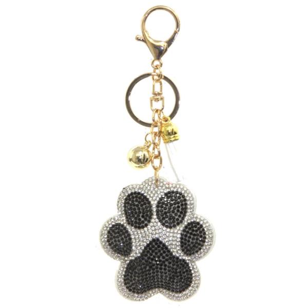RHINESTONE DOG PAW KEYCHAIN WITH TASSEL