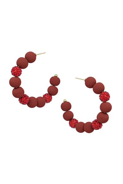 Pave Ball Accent Clay 2" Hoop Earring