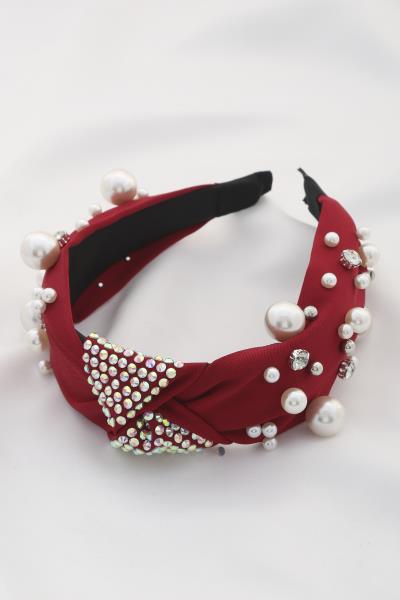 Pearl Bead Rhinestone Knot Headband