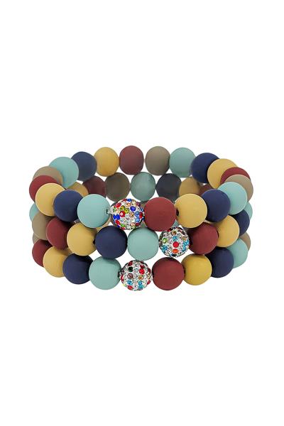 Clay Ball Pave Stone Accent 3 Set Bracelet