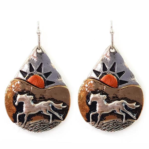 Rodeo Western Rustic Teardrop Horse Dangle Earring
