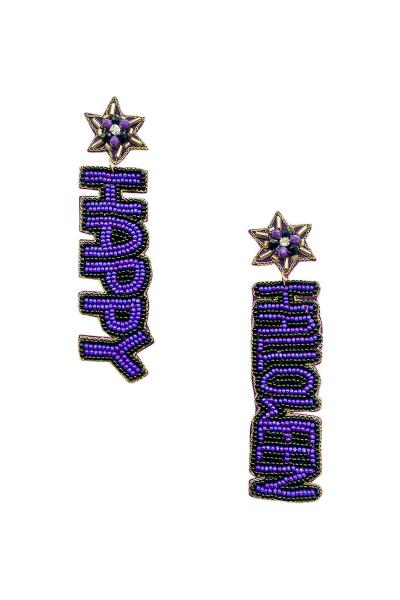 SEED BEAD HAPPY HALLOWEEN DANGLE EARRING