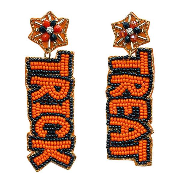 SEED BEAD TRICK TREAT HALLOWEEN DANGLE EARRING