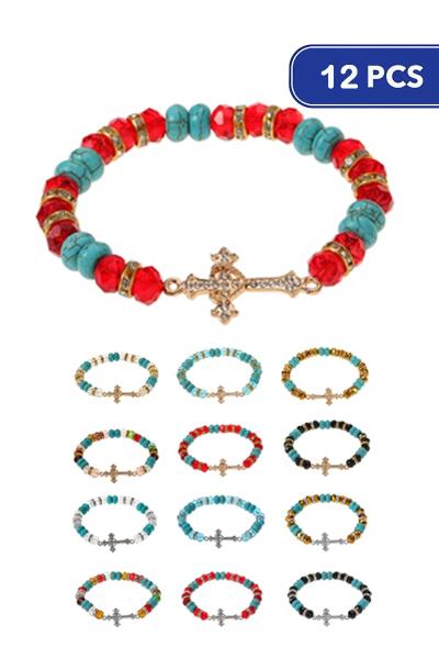 Bead Cross Charm Bracelet (12 Units)