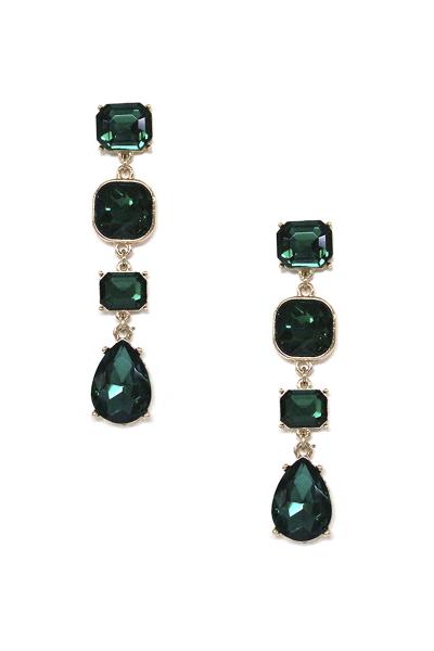 Crystal Gem Square Teardrop Dangle Earring