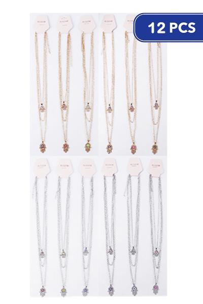3 Layered Metal Chain Pendant Necklace (12 Units)