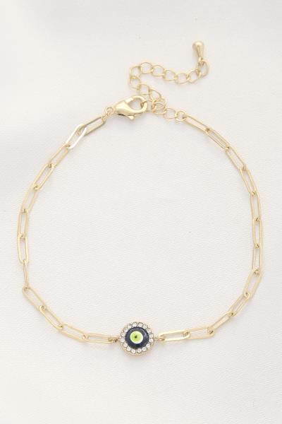 Evil Eye Paperclip Link Metal Bracelet