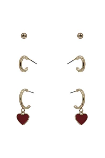 METAL HEART EARRING 3 PAIR SET