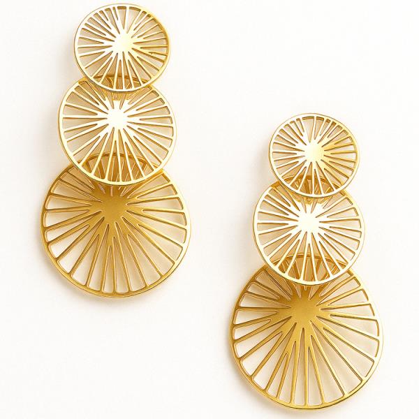 Round Lined Metal Dangle Earring