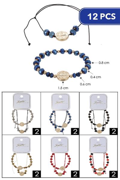 Crystal Cut Bead Coin Charm Bracelet (12 Units)