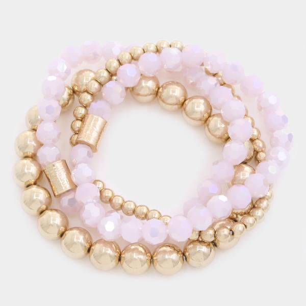 Crystal Cut Metal Bead Stretch Bracelet Set