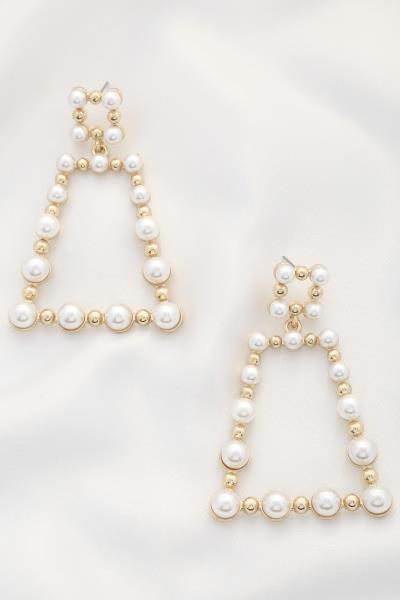 Pearl Triangle Shape Metal Dangle Earring