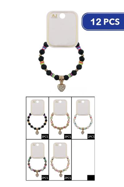 Bead Heart Charm Bracelet (12 Units)