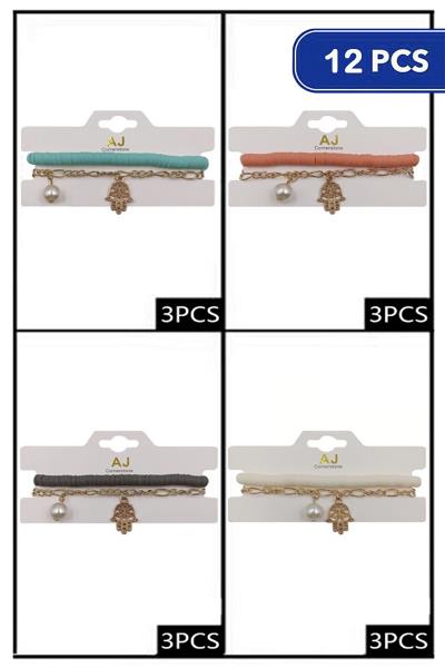 Rubber Disc Metal Chain Bracelet (12 Units)