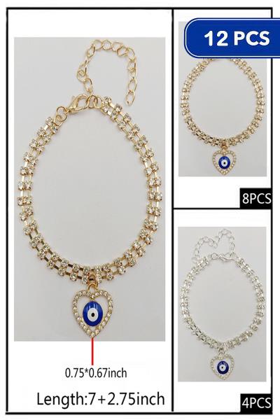 Rhinestone Evil Eye Charm Bracelet (12 Units)