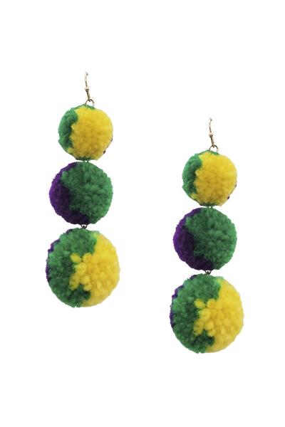 Mardi Gras Pom Pom Earring