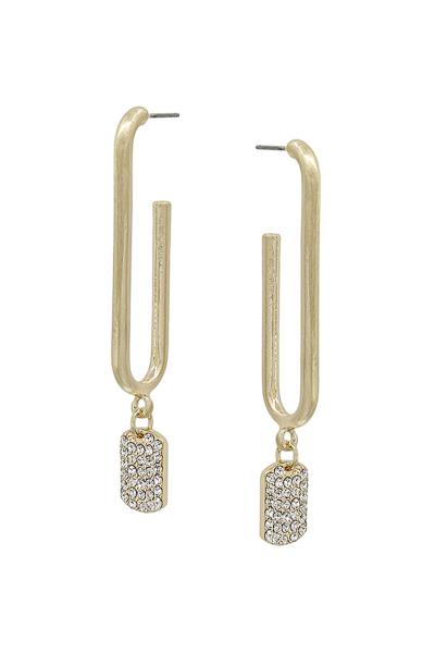 U Shaped Metal W Pave Charm Post Earring