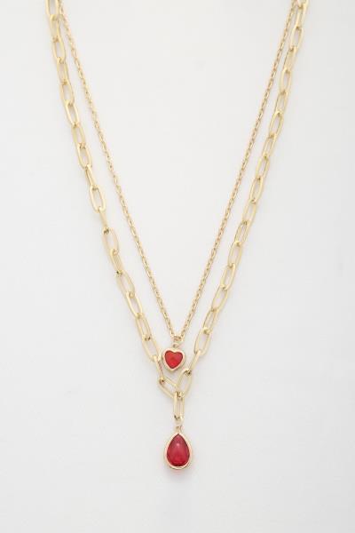 SODAJO HEART TEARDRP CHARM LAYERED NECKLACE