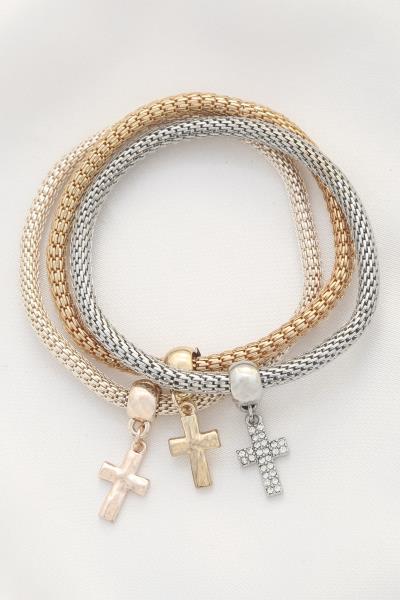Cross Crystal Charm Bracelet Set