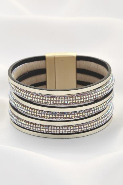 RHINESTONE PU LEATHER MAGNETIC BRACELET