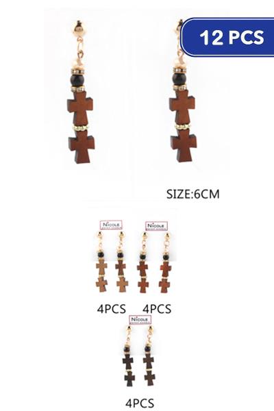 Wood Cross Dangle Earring (12 Units)