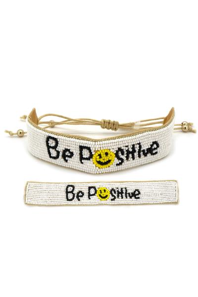 Be Positive Face Seed Bead Adjustable Bracelet
