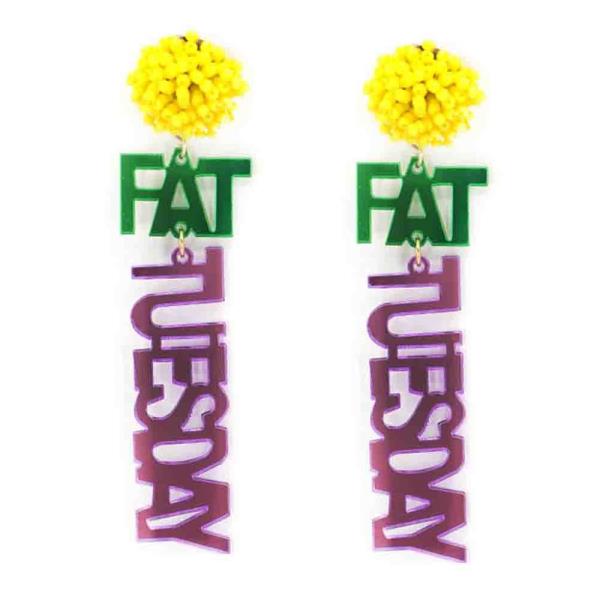 Mardi Gras Fat Tuesday Dangle Earring