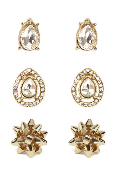 METAL RHINESTONE CHRISTMAS 3PAIR EARRING
