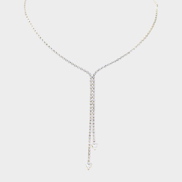 RHINESTONE CRYSTAL 2 LINE TRIANGLE DROP NECKLACE