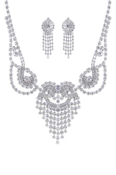 Rhinestone Fringe Bridal Necklace and Earring Set
