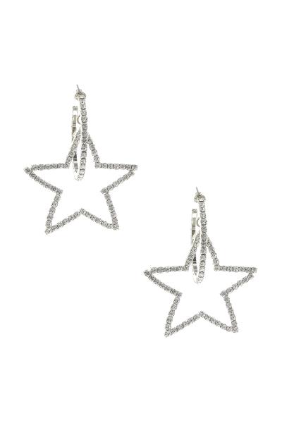 Rhinestone 50mm Round Star Hoop Earring