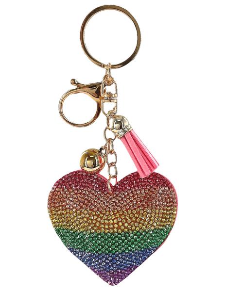 RHINESTONE HEART KEYCHAIN WITH TASSEL