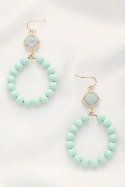 Wood Bead Stone Dangle Earring