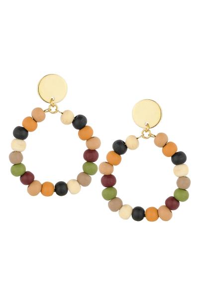 Wood Metal Circle Post Earrings