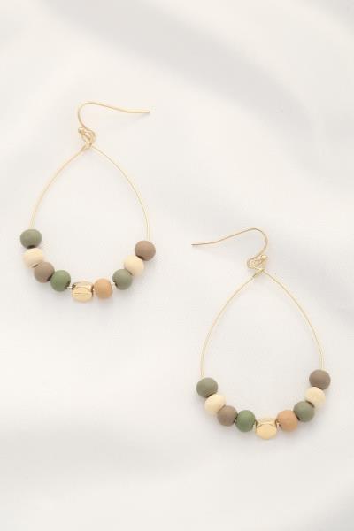 Wood Bead Teardrop Dangle Earring