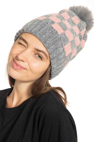 FASHION CHECK POM POM BEANIES HAT