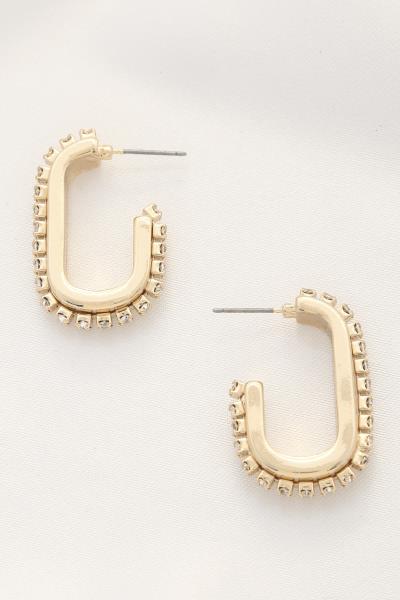 Oval Crystal Edge Metal Earring