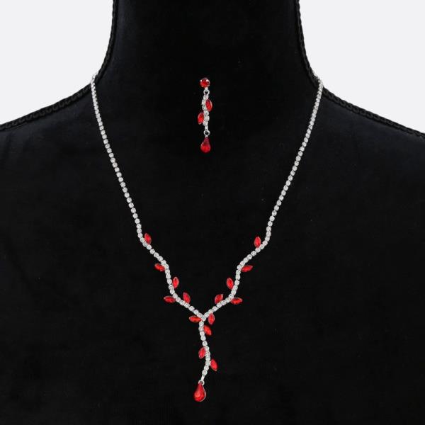 Rhinestone Lariat Drop Necklace Earring Set