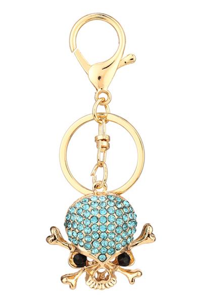 RHINESTONE SKULL BONES METAL KEY CHAIN