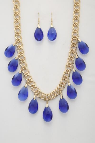 Teardrop Glass Crystal Circle Link Necklace