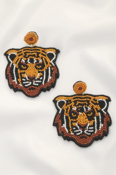 Lion Seed Bead Post Dangle Earring